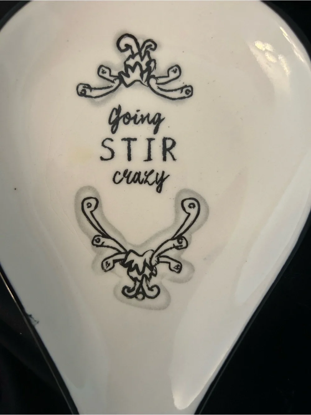 Katie Mandy White and Black Ceramic Spoon Rest “Going Stir Crazy” 2007